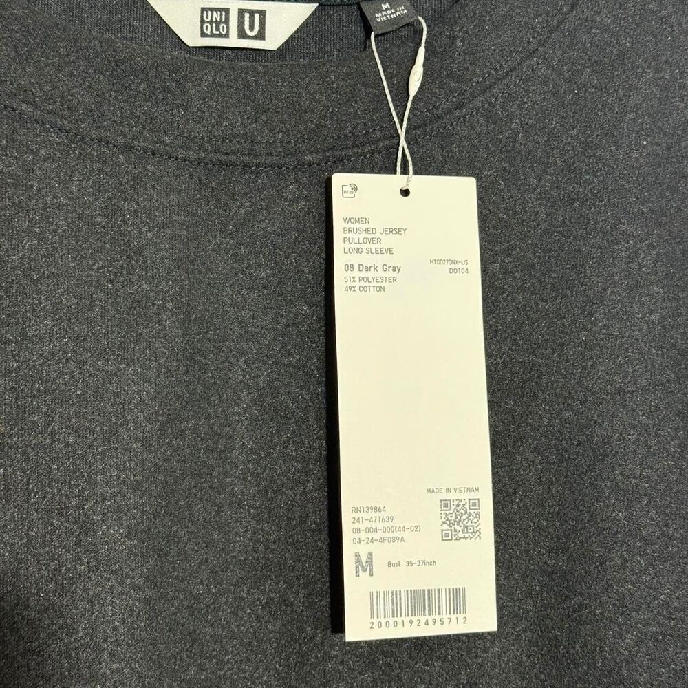 Uniqlo U Oversized Crewneck Sweatshirt Dark Grey Pocket NWT Size M Unisex - Picture 5 of 7